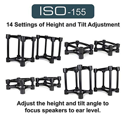 IsoAcoustics Iso-Stand Series Speaker Isolation Stands with Height & Tilt Adjustment: Iso-155 (6.1” x 7.5”) Pair - size: Iso-155 (15.5 x 19 cm)