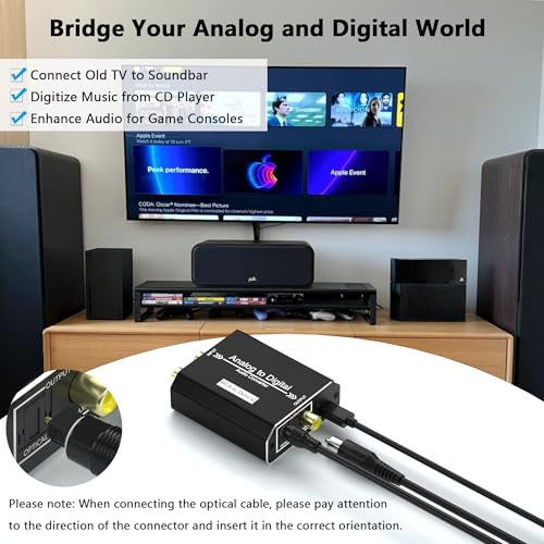 Analog to Digital Audio Converter, RCA to Optical Converter, RCA/3.5MM to Toslink and Coaxial Adapter, 48kHz/24bit PCM LPCM Stereo ADC for PS5/PS4/DVD/TV/CD/Game Console/Soundbar/Headphone
