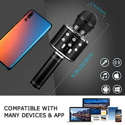 BlueFire 4 in 1 Karaoke Wireless Microphone with LED Lights, Portable Microphone for Kids, Great Gifts Toys for Kids, Girls, Boys and Adults (Black) - color: Black