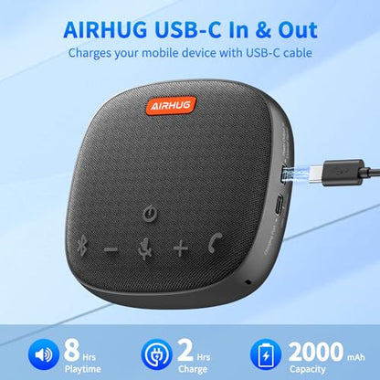 AIRHUG Conference Speaker and Microphone, Bluetooth & USB Speakerphone | 360° Voice Pickup, Advanced Noise Reduction & Echo Cancellation, USB-C Plug & Play, Compatible with Zoom & MS Teams