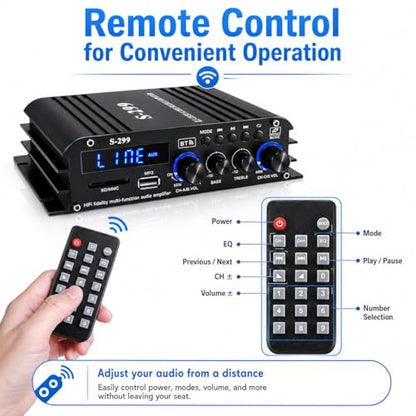 Romicta 4.1 Channel Home Audio Amplifier Receiver, Bluetooth 5.0 Mini Amp with Subwoofer Output, RMS 4x50W MAX 800W for Home Theater/Car- USB/SD/AUX Input, for Passive Speakers and Active subwoofer
