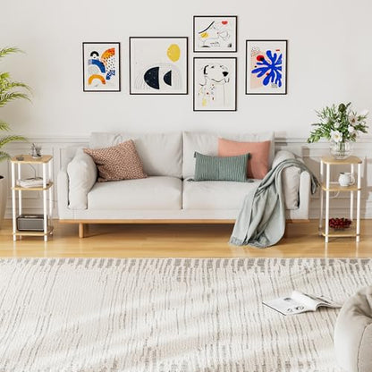 Bamboo End Table with Charging Station, Side Table for Small Space, Small Table Stand, Narrow Wooden Bedside Table Nightstand with Shelves, for Nursery, Living Room, Bedroom, Natural and White - color: Natural and White