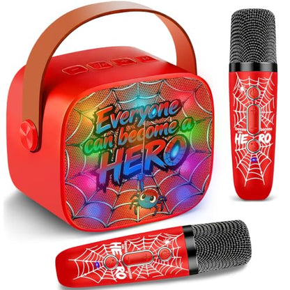 Spider Mini Karaoke Machine for Kids,Birthday Gifts with Lights Fun Voice | Portable Bluetooth Speaker with 2 Wireless Mics for Ages 3,4,5,6,7,8,9,10,11+ Years Old Girls Boys Singing Toys Play & Party