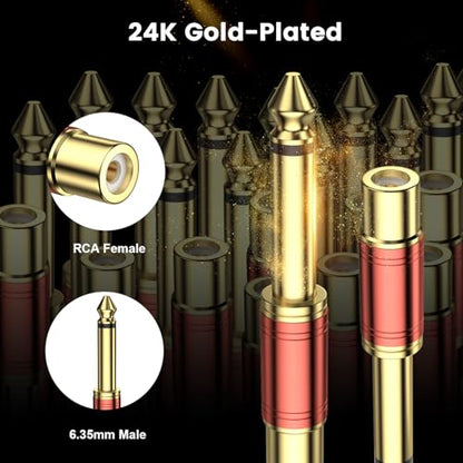 RCA to 1/4 Inch Adapter 4-Pack | 6.35mm TS Male to RCA Female Audio Connector, 24K Gold Plated, Red - color: Red - 4 Pack