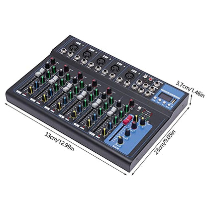 Portable Audio Mixer 7-channel Mixer with 6 Music Modes Three-band Equalization Bluetooth Mixer Dj Mixer, Interface|USB|Bluetooth Connectivity,48V Phantom Power,Monitor Function (5 microphone input)