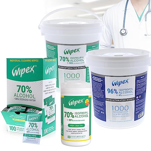 Wipex Alcohol Wipes with 70% Isopropyl Alcohol, 80 CT Lint-Free Cloth in Sealed Canister to clean Surfaces, Electronics, Computer Screens, Glasses, 80 Count - size: 80 Count (Pack of 1)