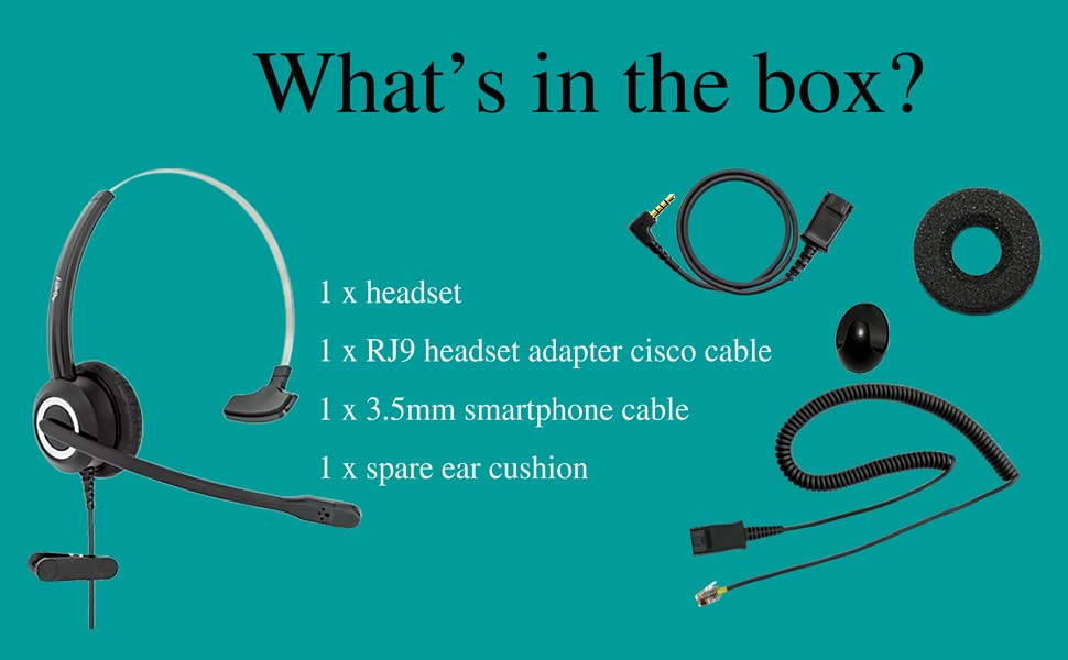 RJ9 Cisco Wired Office Headset HD Voice Compatible Cisco Phones 6851 7945g 7962g 8811 8841 8845 8851 8861 8961 9951 Series Model,Plus 3.5mm Adapter for Smartphone - size: RJ9 Mono for Cisco