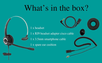 RJ9 Cisco Wired Office Headset HD Voice Compatible Cisco Phones 6851 7945g 7962g 8811 8841 8845 8851 8861 8961 9951 Series Model,Plus 3.5mm Adapter for Smartphone - size: RJ9 Mono for Cisco