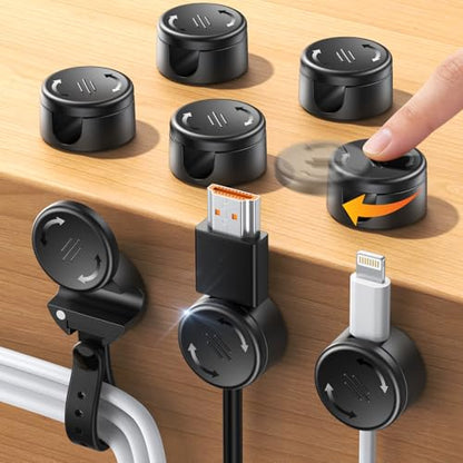 8 Pack Cord Organizer Clips with Silicone Cable Ties [2 in 1], Magnetic Cable Organizer [Smooth Adjustable & 1s Lock], Strong Adhesive Cord Holder Wire Organizer Keeper for Nightstand Desk