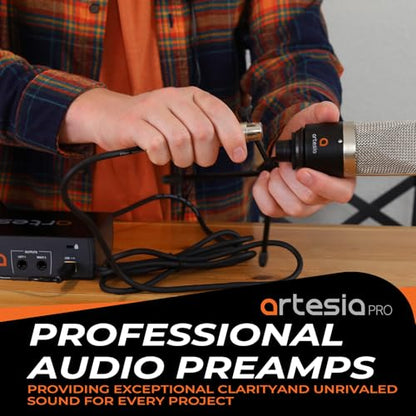 Artesia A22xt USB Audio Interface With 24Bit/96khz High-Resolution Recording, 48V Phantom Power, XLR Input, Professional Audio Interface for Music Production, Streaming, Podcasting