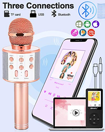 만 5-12세 여아용 장난감, 아동용 무선 블루투스 노래방 마이크, 인기 있는 장난감, 만 5, 6, 7, 8, 9, 10, 11, 12세 여아 남아용, 만 5-12세 여아 남아 청소년을 위한 최고의 선물 - 샴페인 - color: 샴페인