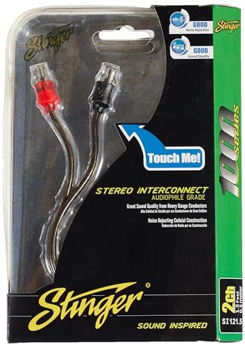 Stinger SI121.5 1.5Ft 1000 Series 2-Channel Audiophile Grade RCA Stereo Interconnect Cable | Audiophile grade short amp patch cord, links head unit preamp outputs to amplifier inputs, low noise car audio signal run