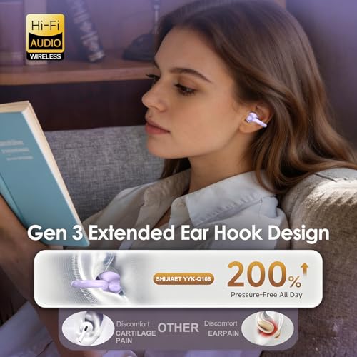 Clip-On Earbuds , Open-Ear Wireless Bluetooth 6.1 Bone conduction Headphones With Digital Display Charging Case, Secure Fit for Small Ears & Glasses Wearers, Sport Earphones, IPX7 Waterproof Ear Buds