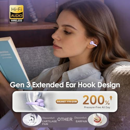 Clip-On Earbuds , Open-Ear Wireless Bluetooth 6.1 Bone conduction Headphones With Digital Display Charging Case, Secure Fit for Small Ears & Glasses Wearers, Sport Earphones, IPX7 Waterproof Ear Buds