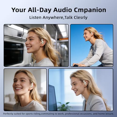 Open Ear Bluetooth Headphones Wireless, Touch Control Earphones Lightweight Design, Bluetooth 6.0, 20H Playtime,Built-in Mic,Ear Hooks Ear Buds Design, Wireless Bluetooth Headset for Work - color: Beige