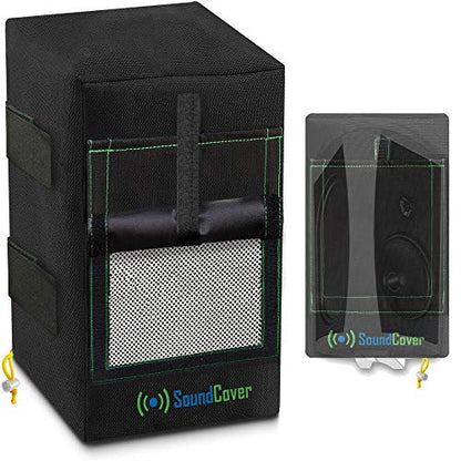 Two Black Waterproof 600D Outdoor Speaker Covers for C-Bracket Mounted Speakers – Fits Klipsch AW-650, Polk Atrium 8 SDI, Definitive Technology AW 6500 (Max Dimensions: H 15" x W 9.45" x D 11") - size: Large