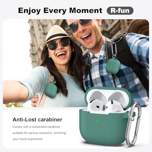 for Airpods 4 Case Cover with Cleaner Kit, Soft Silicone Case with Keychain, Full Protective Cover for Men and Women, Compatible with Apple Latest Airpods 4, Pine Green - color: C Pine Green