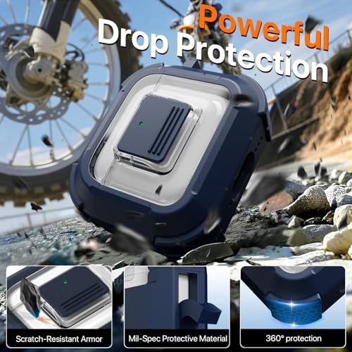 for AirPods 4 Case with Lock Magnetic Lid MagSafe, Blue | Compatible with Apple AirPods 4th Generation Protective Case with Cleaner Kit & Carabiner, Powerful Drop Protection - color: TW-Blue, size: Airpods 4th Generation