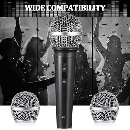 Microphone Head Replace Microphone Cover Microphone Windscreen Microphone Pop Filter Microphone Ball Head Mesh with Inner Foam Microphone Replacement Grille for Shure Sm58, 2 Pcs, Silver