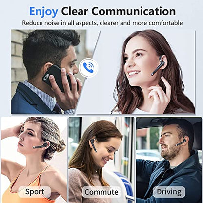 Single Bluetooth Headset, Business Wireless Earbud Bluetooth Earpiece V5.3 Hands-Free Earphones with Mic, Compatible for iPhone Cell Phones Driving/Business/Office