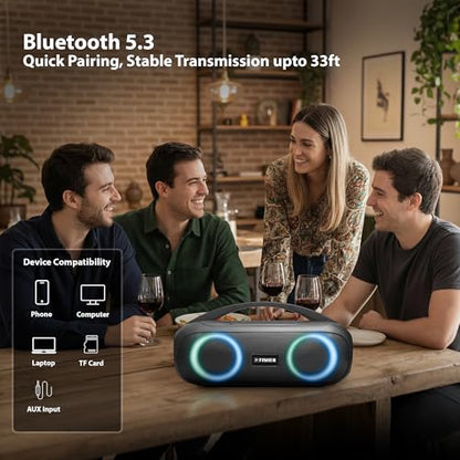 Fisher Portable Bluetooth Speaker, IPX5 Waterproof Speaker, 60W Peak Power