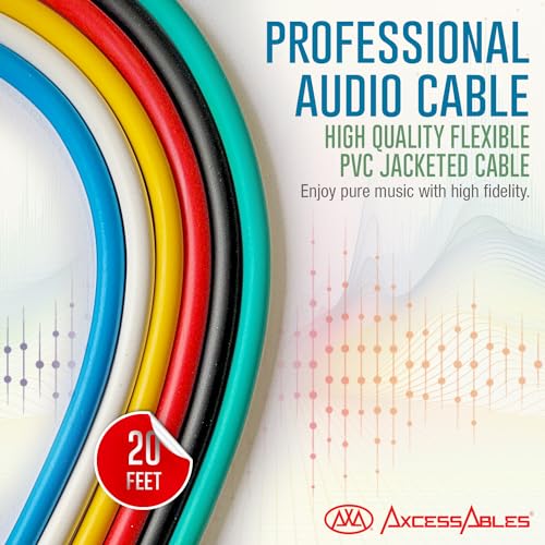 AxcessAbles 20ft 6-Pack TRS to Audio Cables - 1/4" Balanced, Multi-Color, Male-to-Male, Studio & Home Audio - size: 20ft