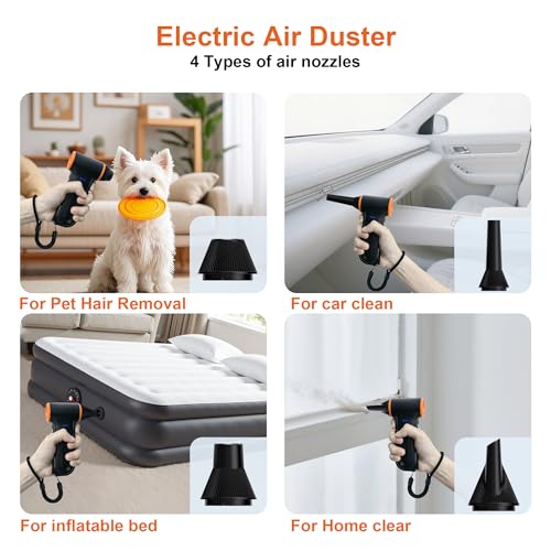 Compressed Air Duster,150000RPM Super Power air Blower,3-Speed Adjustable | rechargeable air duster with High speed brushless motor, 3-speed/multiple nozzles,for cleaning car, keyboard, computer, home.