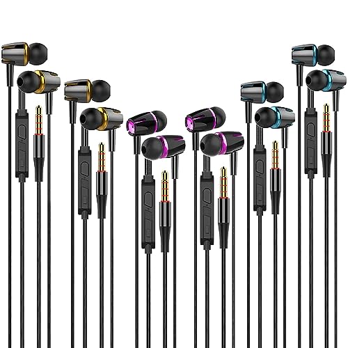 Wired Headphones with Microphone Pack of 6, in-ear Earbuds 3.5mm(Black) | Earphones Wired with Bass-heavy sound,Tangle-free design, Ergonomic in-ear style, and compatibility with all 3.5mm jacks - color: Black