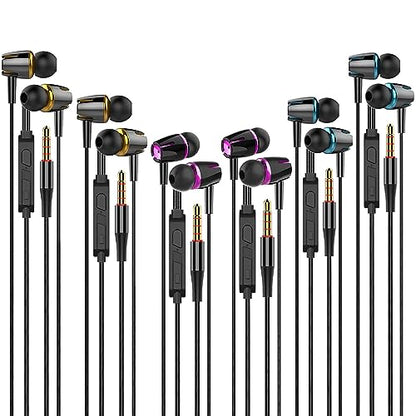 Wired Headphones with Microphone Pack of 6, in-ear Earbuds 3.5mm(Black) | Earphones Wired with Bass-heavy sound,Tangle-free design, Ergonomic in-ear style, and compatibility with all 3.5mm jacks - color: Black
