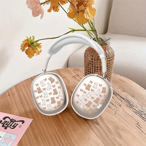 Cute Bows Cat Bear Clear Case for Airpods Max Headphones Lovely Print Soft TPU Ear Cups Cover Anti-Scratch Silicone Ear Pad Protective Case Kawaii Girl Headband Cover for Apple Airpods Max - color: Bow cat bear