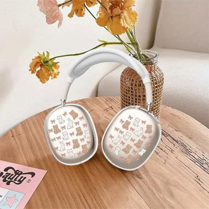 Cute Bows Cat Bear Clear Case for Airpods Max Headphones Lovely Print Soft TPU Ear Cups Cover Anti-Scratch Silicone Ear Pad Protective Case Kawaii Girl Headband Cover for Apple Airpods Max - color: Bow cat bear