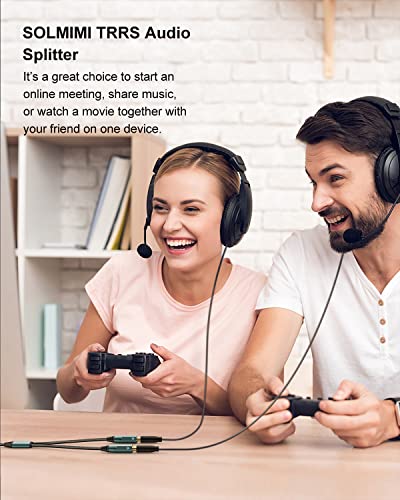 Headphone Splitter for 2 Headphones, TRRS 3.5mm Male to 2 Female Audio Jack Splitter Adapter Compatible with Two Headsets or Microphones to PC, Laptop, Smartphones, PS4, PS5, Xbox - 1 FT - size: 1 Feet