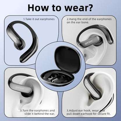 Open Ear Bluetooth Headphones Wireless, Touch Control Earphones Lightweight Design, Bluetooth 6.0, 20H Playtime,Built-in Mic,Ear Hooks Ear Buds Design, Wireless Bluetooth Headset for Work - color: Black