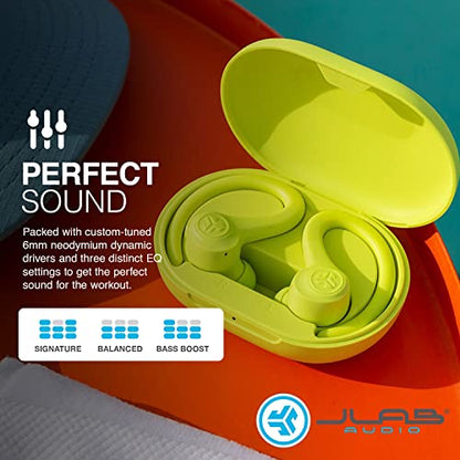 JLab Go Air Sport True Wireless Earbuds with earhook, IP55, 3 EQ Settings, Yellow - color: Yellow, style: Sport