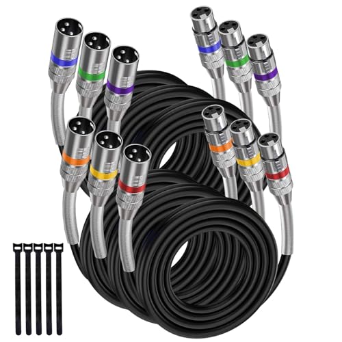 XLR Cables 10FT 6 Pack, Heavy Duty Oxygen-Free Copper 3-Pin Balanced Shielded XLR Male to Female Microphone Cable for Recording Studio Speaker, PA Systems, Audio Mixer and More - size: 10 Feet, style: 6-pack