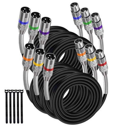 XLR Cables 10FT 6 Pack, Heavy Duty Oxygen-Free Copper 3-Pin Balanced Shielded XLR Male to Female Microphone Cable for Recording Studio Speaker, PA Systems, Audio Mixer and More - size: 10 Feet, style: 6-pack