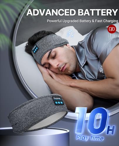 Perytong Sleep Headphones Wireless, Bluetooth Sports Headband Headphones with Ultra-Thin HD Stereo Speakers Perfect for Sleeping,Workout,Jogging,Yoga,Insomnia, Air Travel, Meditation (Grey) - color: Grey