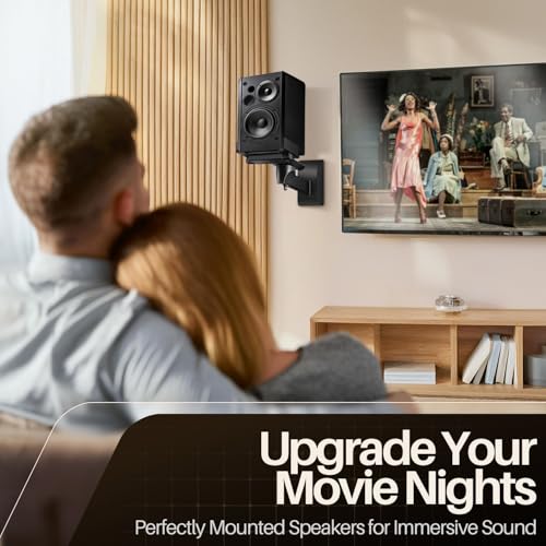 TNP Bookshelf Speaker Wall Mounts, Dual Side Clamps, 55 lb, 2 Pack, Black | Rear Surround Sound Speaker Mounts Fit 5.5-11 In Wide Speakers, with 45° Swivel and 7.5° Tilt for Home Theater or Studio - color: Black