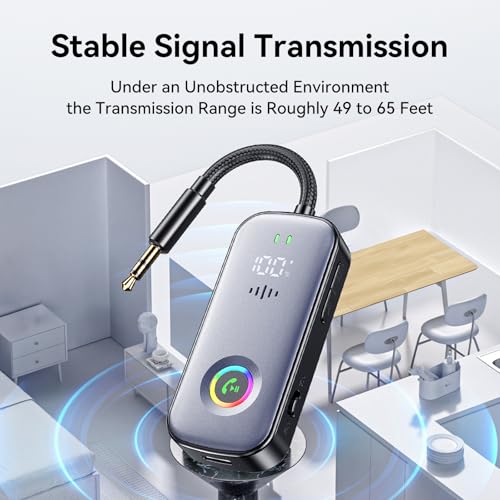 Bluetooth Transmitter Receiver,Supports 2 AirPod/Headphone,HD Battery Level Display,Low Latency, 3.5mm Audio Interface Bluetooth Audio Adapter,for Airplane,TV,Car,Gyms,Home Audio Stereo Systems