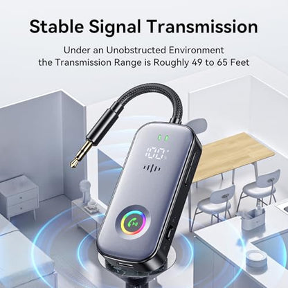 Bluetooth Transmitter Receiver,Supports 2 AirPod/Headphone,HD Battery Level Display,Low Latency, 3.5mm Audio Interface Bluetooth Audio Adapter,for Airplane,TV,Car,Gyms,Home Audio Stereo Systems