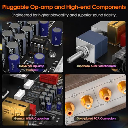 Douk Audio Tube Headphone Amp: for XLR, 4.4mm, 6.35mm HiFi Headphones, Stereo Preamplifier for Amplifiers, Speakers, Home Desktop Audio System, with VU Meter & German Valvo Vacuum Tubes (E2)