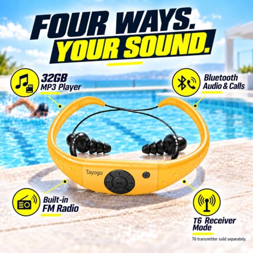 Tayogo 4-in-1 Waterproof MP3 Player for Swimming with Bluetooth and FM - color: yellow