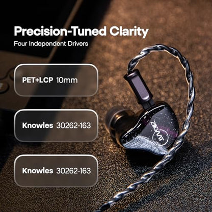Linsoul ZiiGaat Crescent in Ear Monitor, Premium 2DD+2BA Hybrid IEM Earphone, Isobaric Bass + LC02 in Ear Monitor Case, Portable Earbud Hard Case, Waterproof Earphone Storage Box