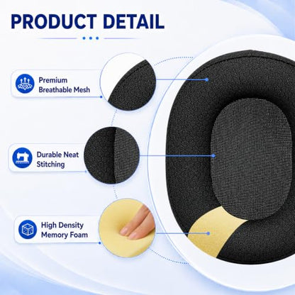 Replacement Ear Pads for Sony MDR-7506 MDR-V6 MDR-V7 MDR-CD900ST Headphones, Mesh Fabric Earpads Cushions with Memory Foam, Extra Thick Ear Cups for Studio Monitor Headset, 1 Pair-Black