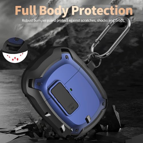 Olytop for Google Pixel Buds Pro 2/Pro Case Cover with Lock Clip & Cleaner Pen 2024/2022, Shockproof Protective Hard Shell Skin with Carabiner Men Women - Black/Blue - color: Black/Blue