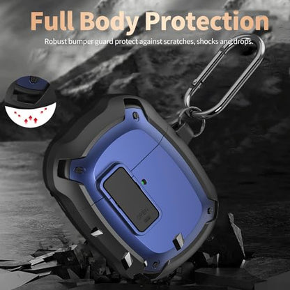 Olytop for Google Pixel Buds Pro 2/Pro Case Cover with Lock Clip & Cleaner Pen 2024/2022, Shockproof Protective Hard Shell Skin with Carabiner Men Women - Black/Blue - color: Black/Blue