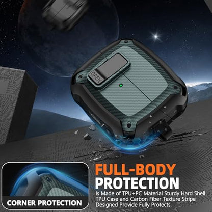 Safety Lock Case for Samsung Galaxy Buds3 FE/Pro/3 (Green) | Carbon fibre texture Design,with Cleaning Kit & Keychain,Mecha Protective Case - color: A-green