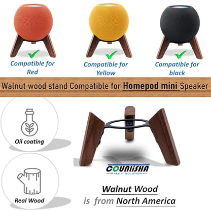 Real Wood Stand for Homepod mini(2020 Released), Wooden Holder Tripod with Metal Frame,Safe Stable Mount with Anti-Slip Silicone pad Protects Home pod mini Speaker Well (Color:Walnut) | Wooden Holder Tripod with Metal Frame,Safe Stable Mount with Anti-Sli