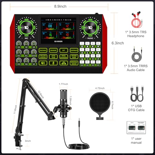 G9 Podcast Equipment Bundle,Audio Mixer Sound Board Live Sound Card,Podcast Microphone Bundle with 3.5mm Condenser Mic for PC & Phone,Podcasting,Live Streaming,Singing,Gaming,Voice Changer,Dj Set
