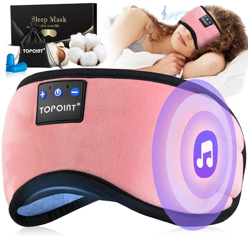TOPOINT Sleep Mask Headphones Bluetooth 5.2 Wireless, Blackout Eye Mask for Women Men Sleeping Travel Meditation Gifts Cool Gadgets with Speakers Music,Microphone, Noise Canceling Ear Plugs, USB C - color: Pink, style: Ample Velvet